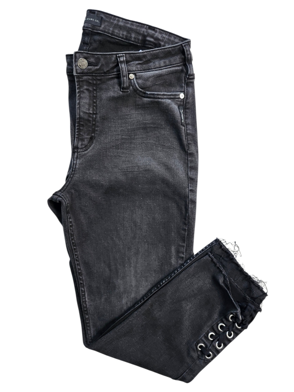 Silver Jeans Co. Black Lace-Up Hem Skinny Jeans | Raw Hem | W33/L26